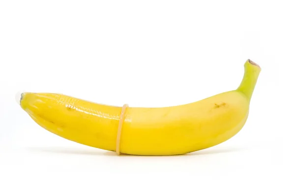 Transparentní Kondom Umístěný Banánech Koncept Sexuální Ochrany — Stock fotografie