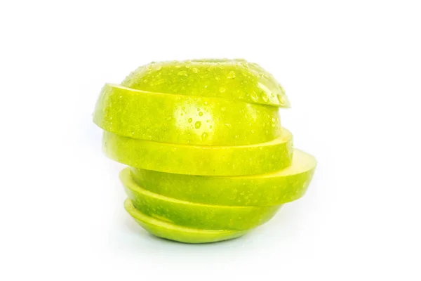 Grön Äpple Skiva Vit Bakgrund — Stockfoto