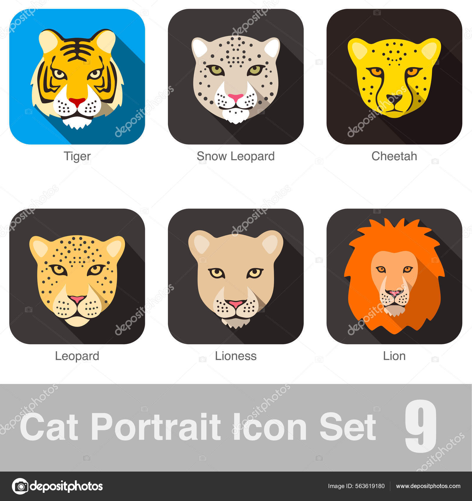大猫脸虎豹卡通平面图标图库矢量图©hakule 563619180, image size:1600x1700