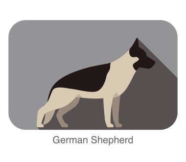 Alman çoban köpeği düz ikon tasarımı, vektör illüstrasyonu