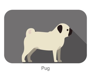 Pug Bulldog düz simge tasarımı, vektör illüstrasyonu