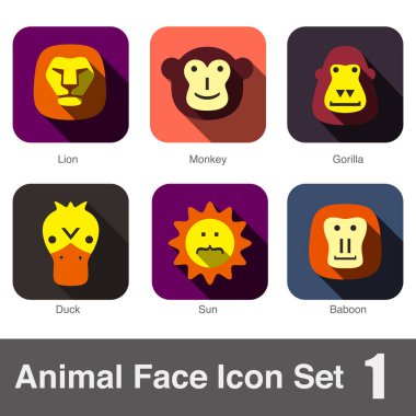 Hayvan yüz düz simgesi, vektör