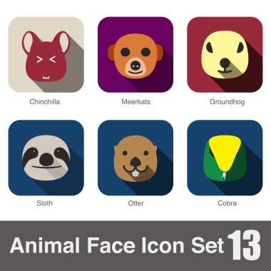 Hayvan yüz düz simgesi, vektör