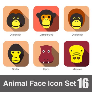 Hayvan yüz düz simgesi, vektör