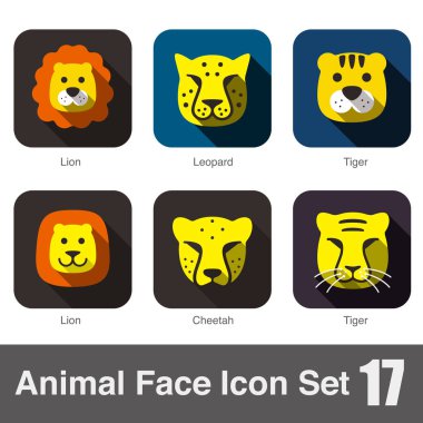 Hayvan yüz düz simgesi, vektör