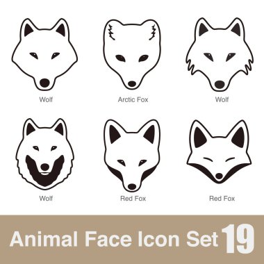 Hayvan yüzü düz tasarım simgeleri, Vektör siyah illüstrasyon