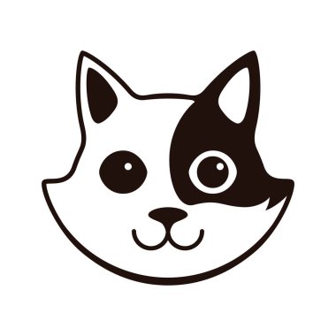 Sevimli siyah beyaz kedi, çizgi film düz ikon tasarımı, logo gibi.