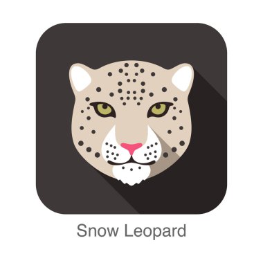 Kar leoparı, kedi doğurmak yüz karikatür düz simgesi tasarım