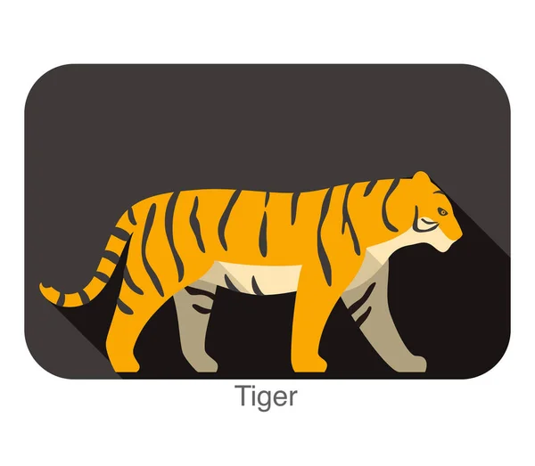 Tigre Marchant Côté Plat Conception Icône Illustration Vectorielle — Image vectorielle