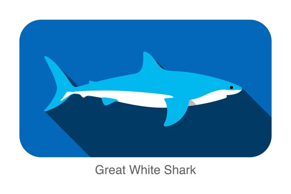 Grande Disegno Icona Piatto Nuoto Squalo Bianco Illustrazione Vettoriale — Vettoriale Stock