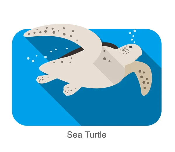 Havssköldpadda Simmar Havet Platt Illustration Vektor — Stock vektor