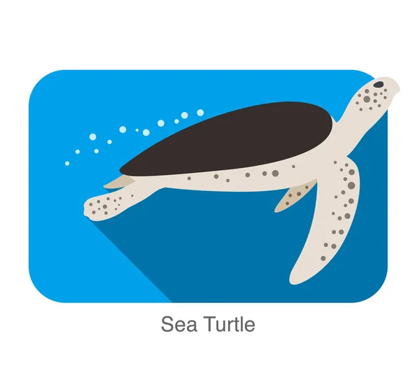 Zeeschildpad Zwemmen Zee Platte Illustratie Vector — Stockvector