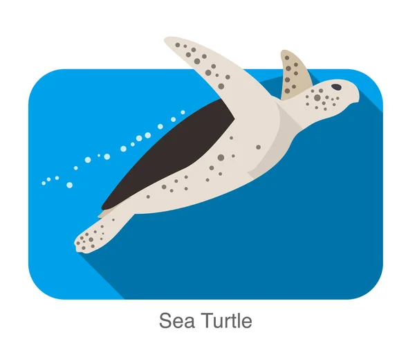 Zeeschildpad Zwemmen Zee Platte Illustratie Vector — Stockvector