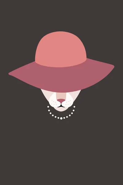 Zarif Kedi Giymek Bir Şapka Kolye Moda Portre Kedi — Stok Vektör