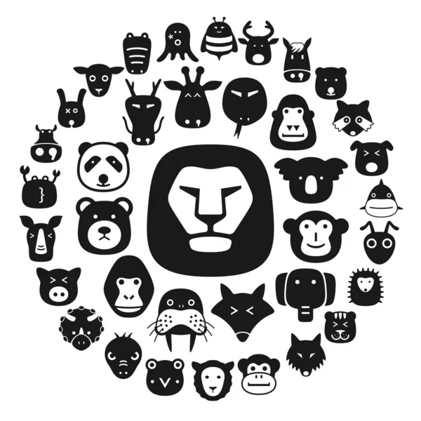 Animal Face Flat Character Flat Icon Design — Stock Vector