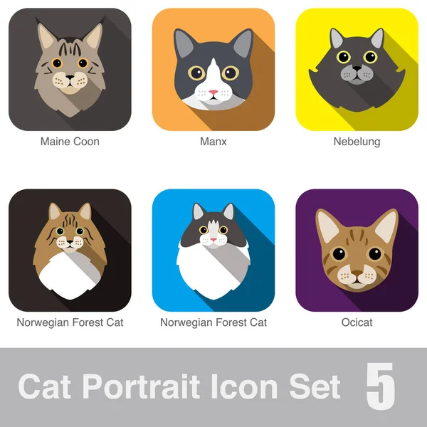 Cat Breed Face การ นการออกแบบไอคอนแบน — ภาพเวกเตอร์สต็อก