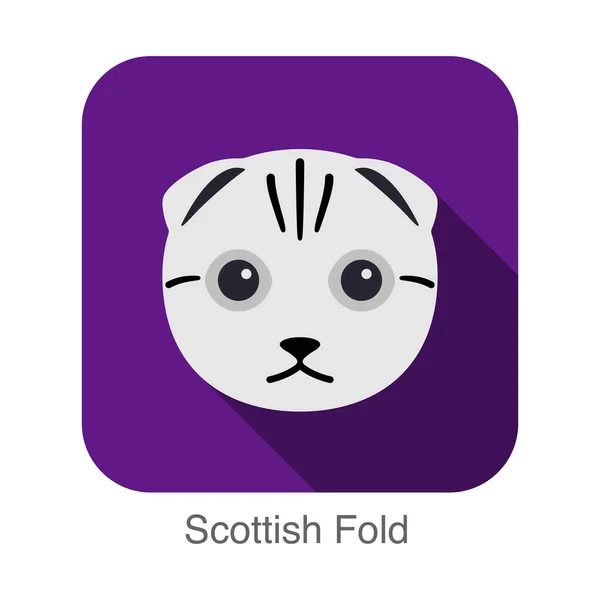 Scottish Fold Gato Raça Cara Cartoon Plana Ícone Design — Vetor de Stock