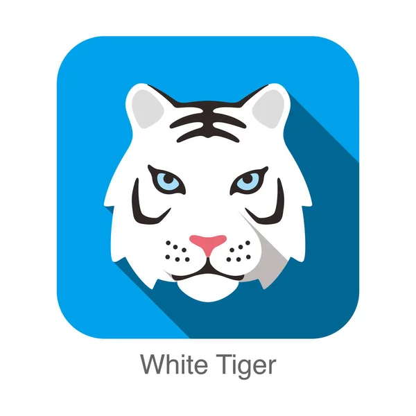 Biały Tygrys Kot Rasa Twarz Płaski Ikona Kreskówka — Wektor stockowy