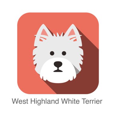 Batı dağlık beyaz korkunç köpek yüz düz simgesi