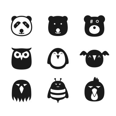 Hayvan yüz düz simgesi, vektör