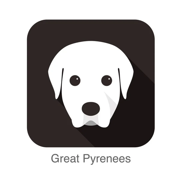 Μεγάλη Pyrenees Πρόσωπο Επίπεδη Εικονίδιο Σκύλου Σειρά — Διανυσματικό Αρχείο
