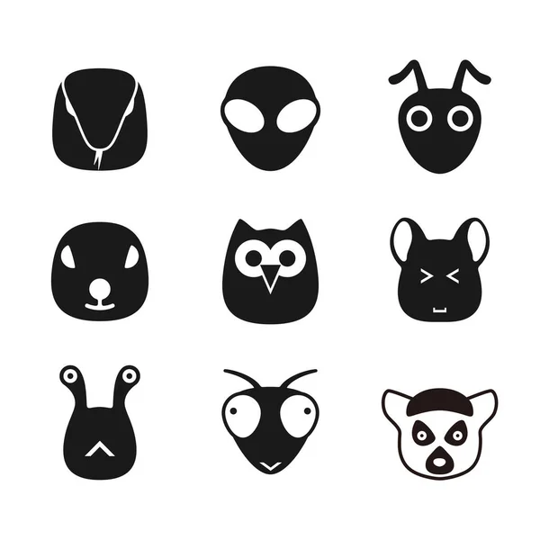 Cute Animal Face Icons Set Cartoon Vector Illustration — Stock Vector