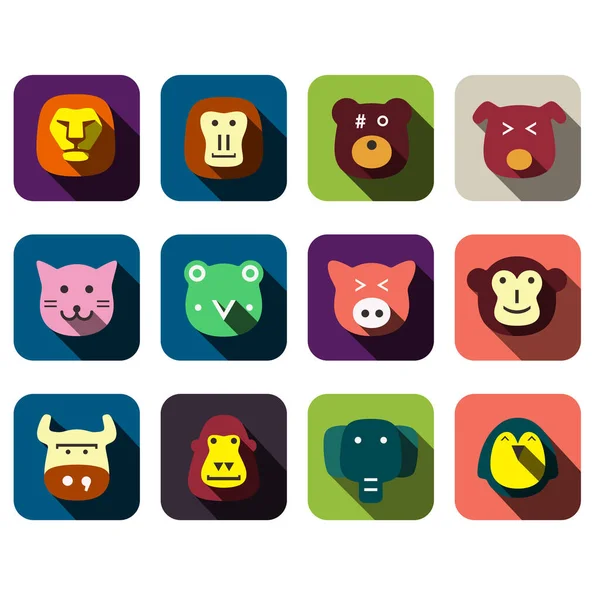 Animal Face Flat Design Icon Set — Stock Vector