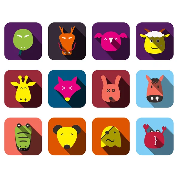 Animal Face Flat Design Icon Set — Stock Vector