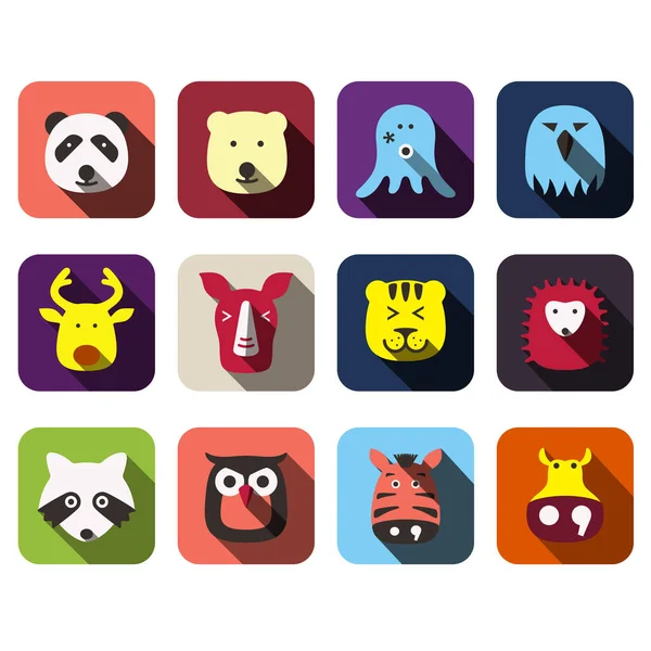 Animal Face Flat Design Icon Set — Stock Vector