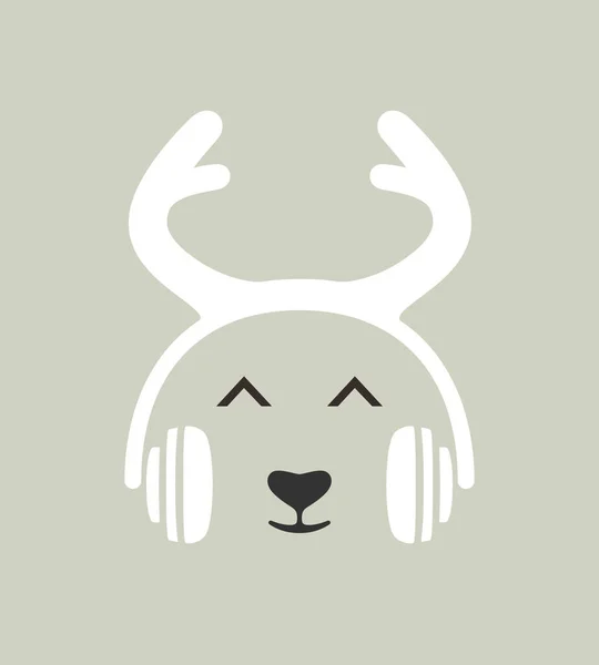 Cartoon Deer Wearing Headset Enjoy Music Vector — ストックベクタ