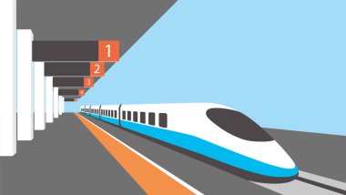 Tren istasyonunun peronunda hızlı tren var.