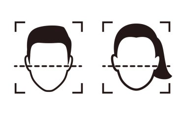 Yüz Kimliği, Yüz Tanıma Sistemi konsepti simgeleri, biyometrik tanımlama, kişisel doğrulama, basit vektör illüstrasyonu