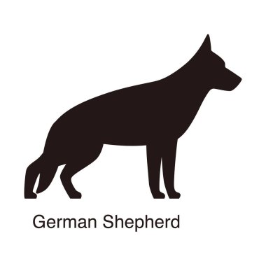 Alman çoban köpeği silueti, yan görünüm, vektör illüstrasyonu