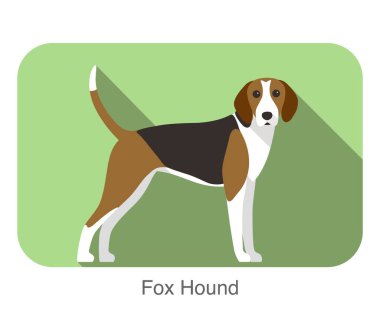 Tilki av köpeği teriyeri duruyor ve izliyor, düz simge, vektör illüstrasyonu