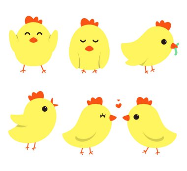Sevimli çizgi tavuk/kuş simgesi, vektör çizim.