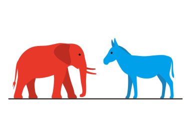 Demokrat Eşek ve Cumhuriyetçi Fil düz vektör illüstrasyonu