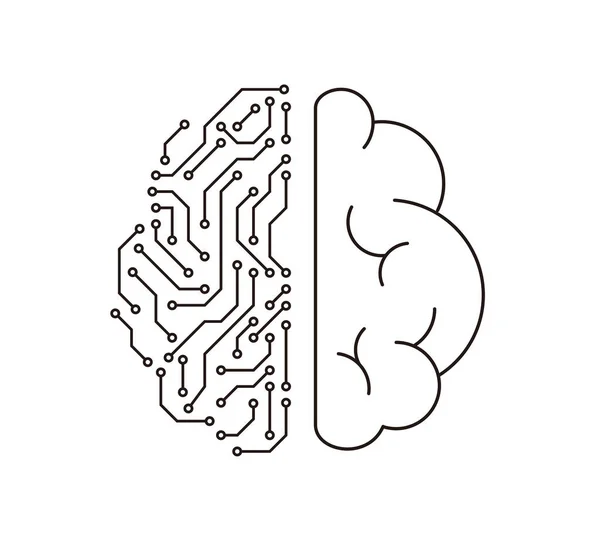 Moitié Cerveau Humain Demi Circuit Imprimé Intelligence Artificielle Concept Numérique — Image vectorielle