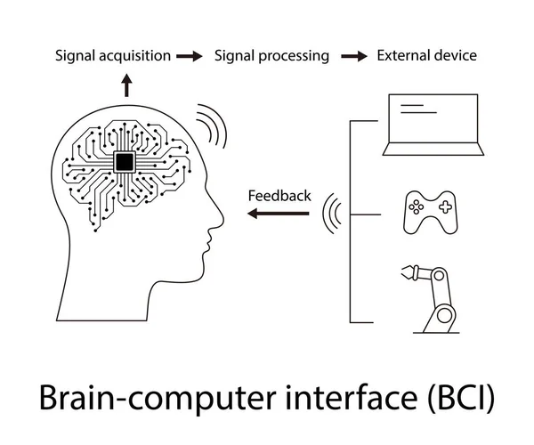 Koncepcja Ludzkiego Mózgu Płyt Głównych Chipów Sztucznej Inteligencji Oraz Interfejsy — Wektor stockowy