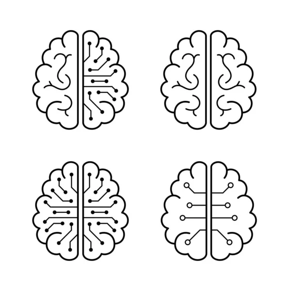 Människans Hjärna Och Artificiell Intelligens Koncept Ovanifrån — Stock vektor