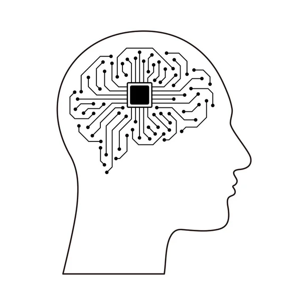 Micropuce Dans Tête Cyborg Concept Intelligence Artificielle Illustration Vectorielle — Image vectorielle