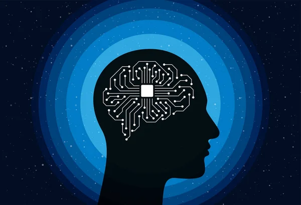 Μικροτσίπ Στο Κεφάλι Του Σάιμποργκ Τεχνητή Νοημοσύνη Εικονογράφηση Διανύσματος — Διανυσματικό Αρχείο