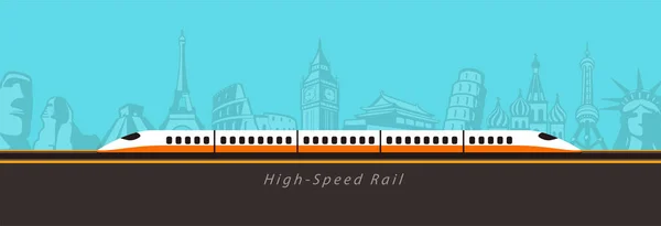Hochgeschwindigkeitskugelzug Kommt Heraus Modernes Flaches Design Hintergrund Ist Wahrzeichen Der — Stockvektor