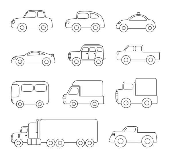 Car Icon Set Outline Vector Illustration — Stock Vector