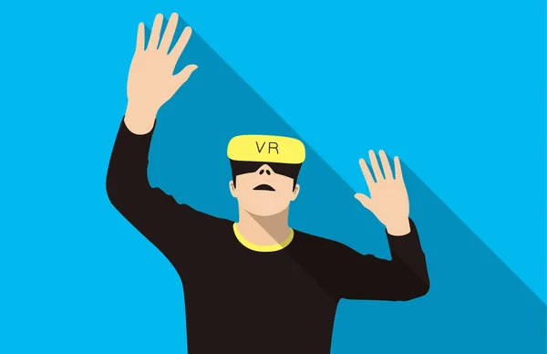 Hombre Con Gafas Realidad Virtual Manos Jugar Juegos Vector Ilustración — Archivo Imágenes Vectoriales