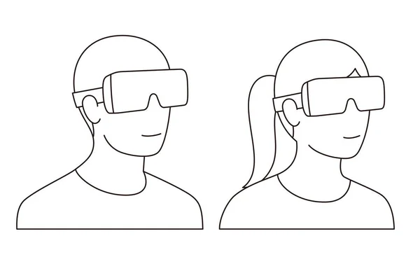 Hombre Mujeres Con Gafas Realidad Virtual Vista Frontal Jugando Ilustración — Archivo Imágenes Vectoriales