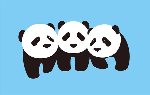 Trzy Słodkie Panda Dzieci Stojąc Razem Płaska Konstrukcja Wektor — Wektor stockowy