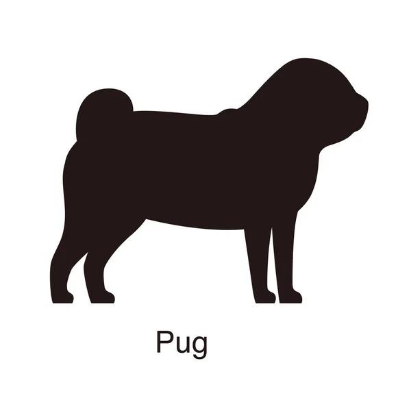 Mops Hund Silhouette Seitenansicht Vektorillustration — Stockvektor