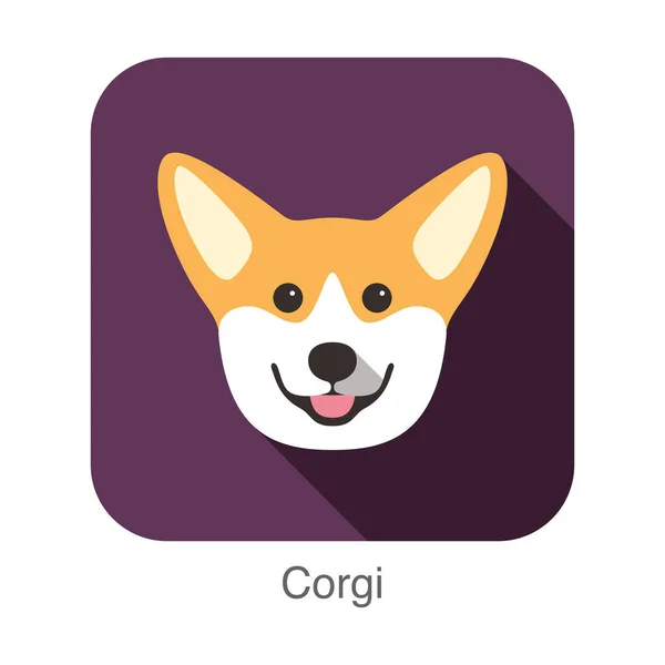 Welsh Corgi Cardigan Hundegesicht Porträt Flache Ikone Design Vektorillustration — Stockvektor