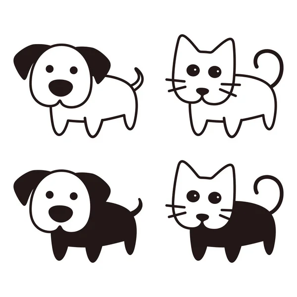 Lindo Cão Gato Cartoon Plana Ícone Design Ilustração Vetorial — Vetor de Stock