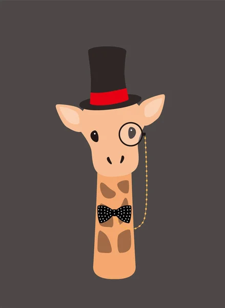 Porträt Einer Giraffe Mit Hut Wie Ein Gentleman Cooler Stil — Stockvektor